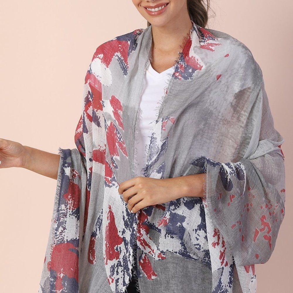 Flower Print Scarf Gray
